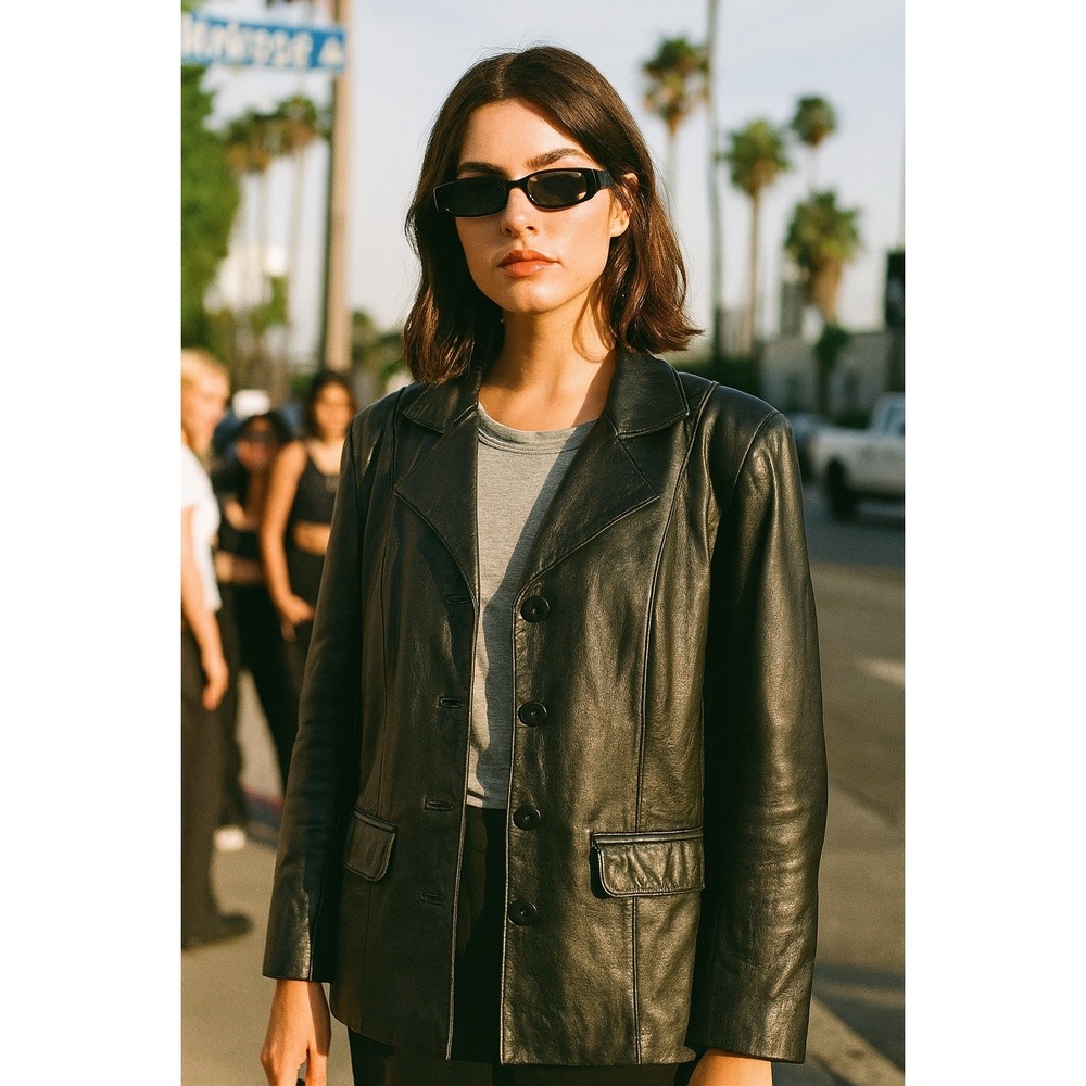 Wilsons Pelle Studio Women's Leather Jacket Coat Medium Black Y2K City Cool Girl